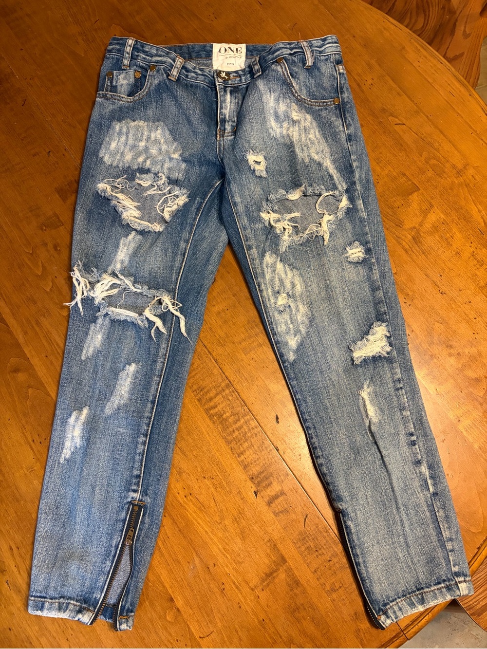 One Teaspoon Freebirds Jeans 28 Distressed Ankle Zip Skinny Denim